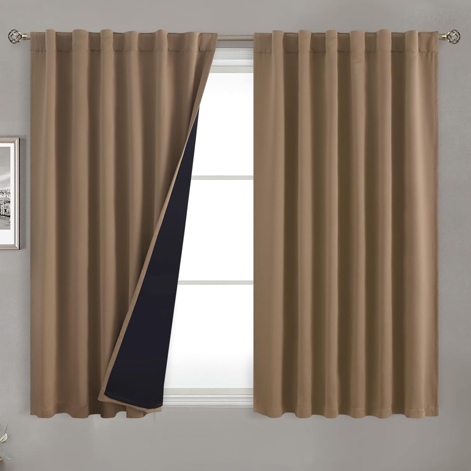 BGment Cortinas opacas 100% con aislamiento térmico para oscurecer la habitación, 54 pulgadas de largo con forro, bolsillo para barra y pestaña