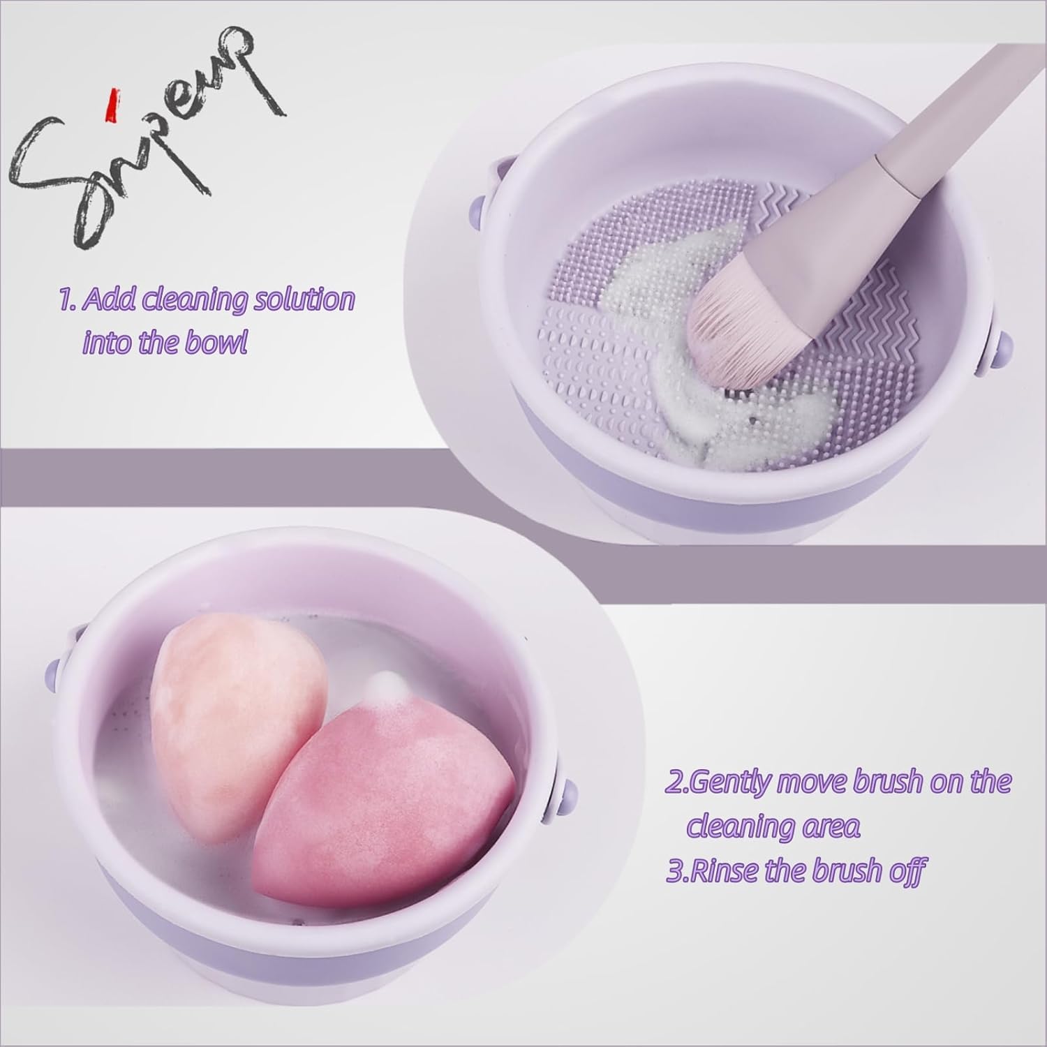 Cuenco limpiador de brochas de maquillaje de silicona, tapete de limpieza de brochas de cosméticos 2 en 1 y soporte de secado de brochas de