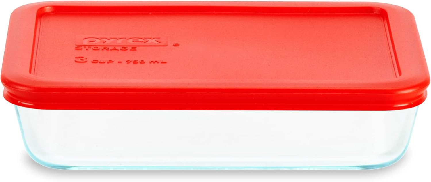 Pyrex Simply Store Recipiente de vidrio para almacenamiento de alimentos, tapas de plástico no tóxico sin BPA, apto para congelador, lavavajillas y