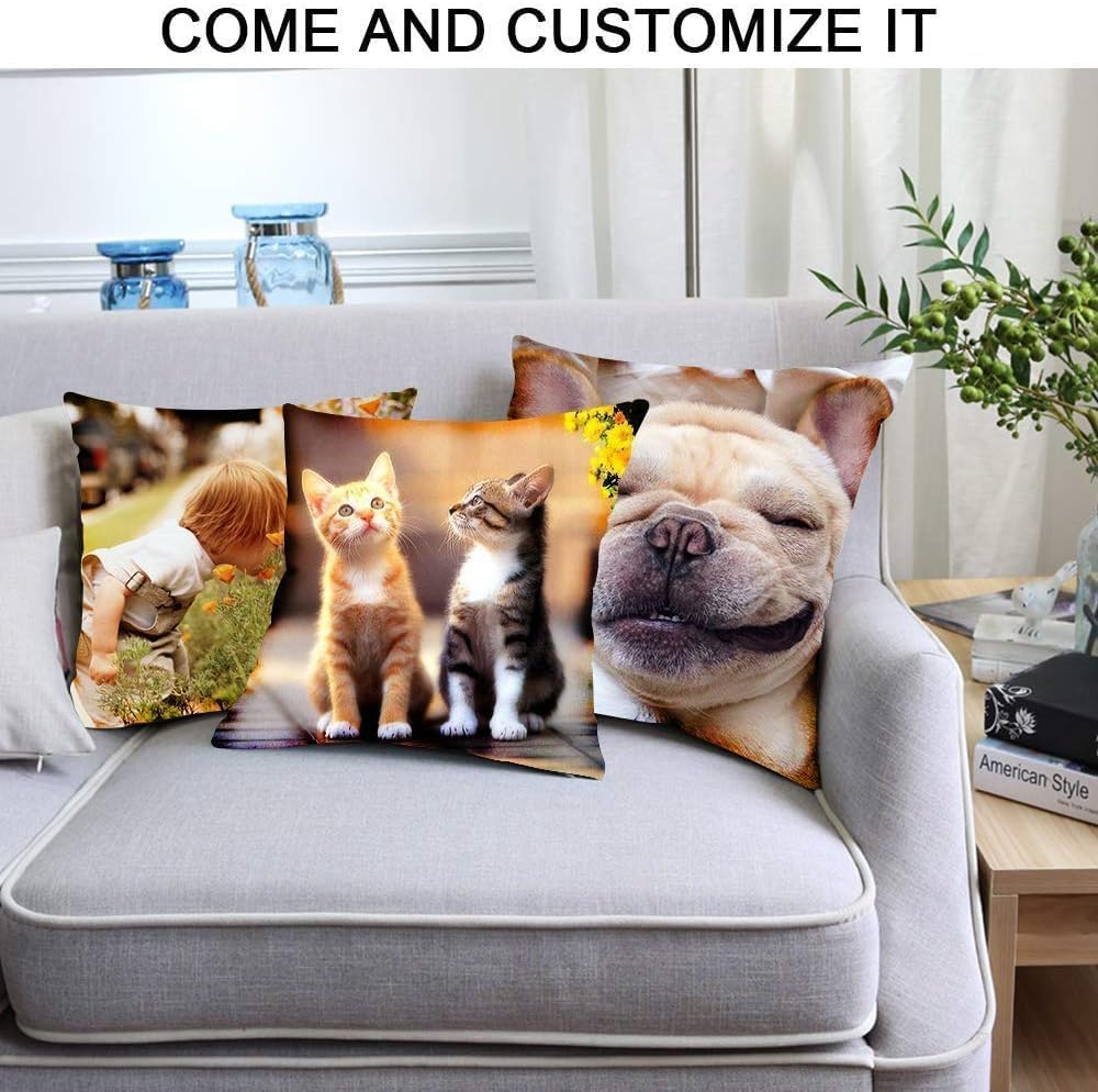 Funda de almohada personalizada, diseño de fotos o texto, funda de almohada personalizada para fotos de mascotas, imagen de amor y recuerdo de boda,