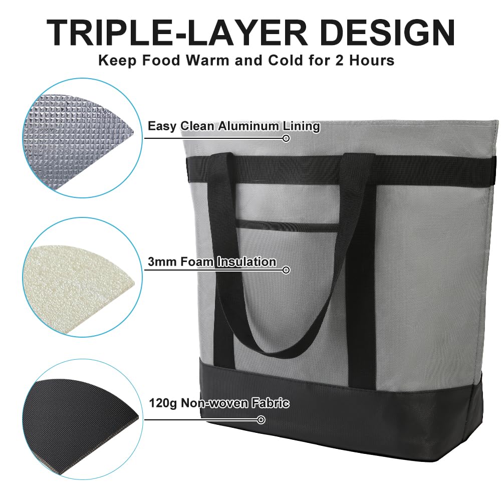 Paquete de 2 bolsas reutilizables aisladas para compras de comestibles para mujereshombres, pizzabolsa de entrega de alimentos para mantener la