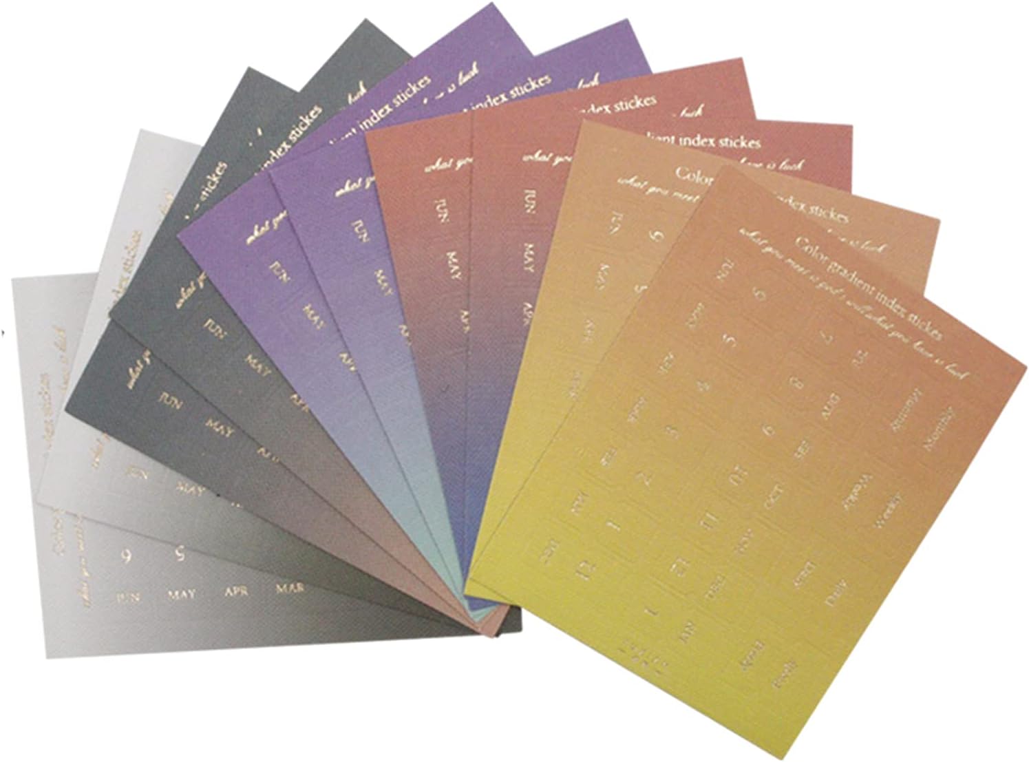 10 hojas autoadhesivas de color degradado, pestañas de índice de calendario mensual para planificadores, diarios, cuadernos, agendas y
