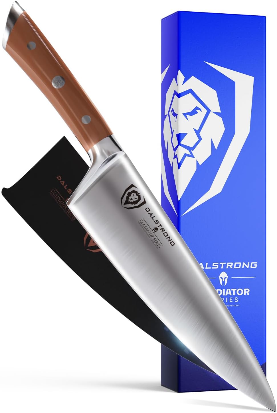 Dalstrong Cuchillo de chef  8 pulgadas  Serie Gladiator  Acero alemán forjado de alto carbono  Mango de ABS naranja  Cuchillo de cocina de espiga