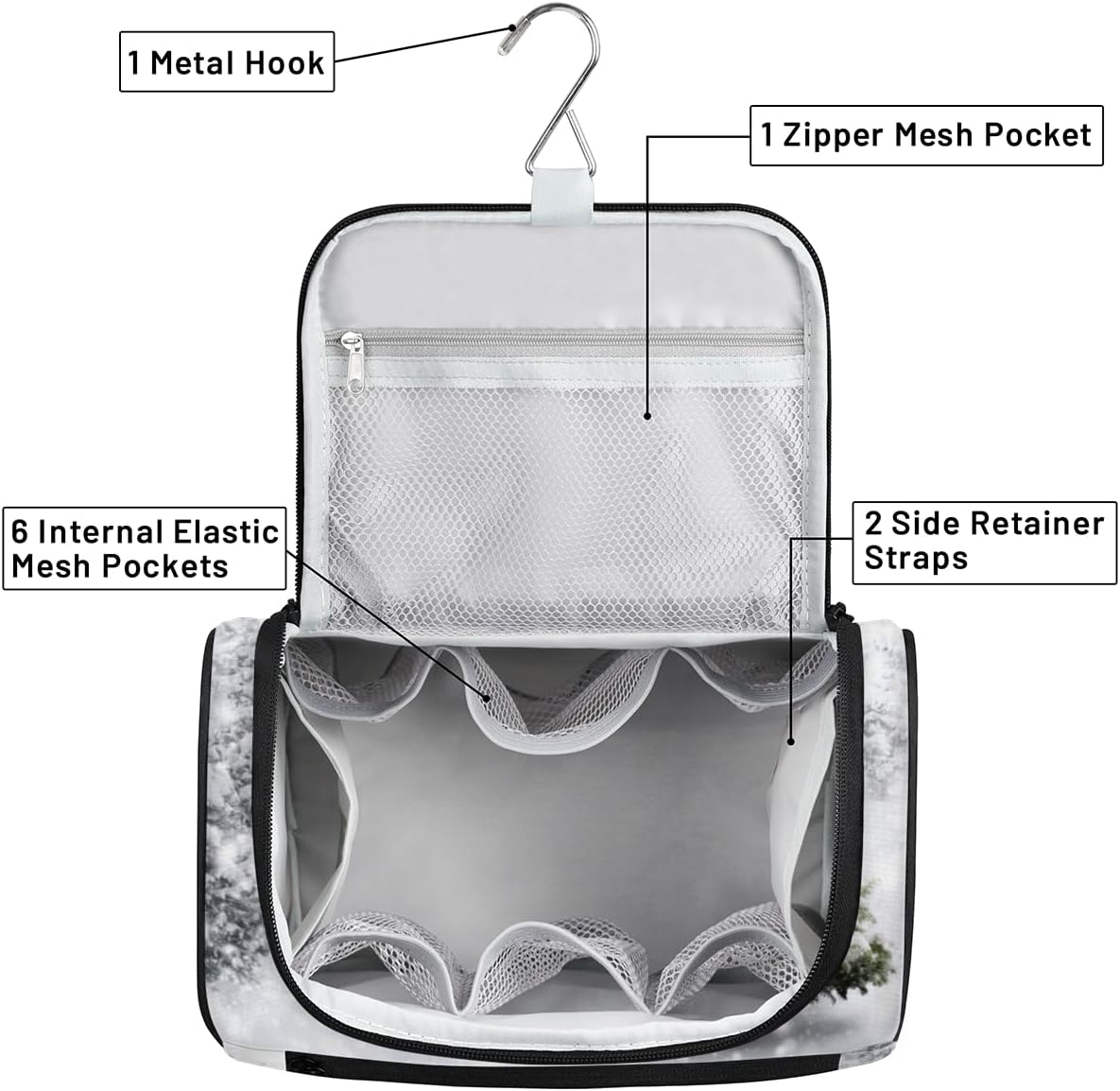Winter Art Decor Toiletry Bag for Women Travel Makeup Organizer with Hanging Hook Traveling Cosmetic Bags for Toiletries Accessories