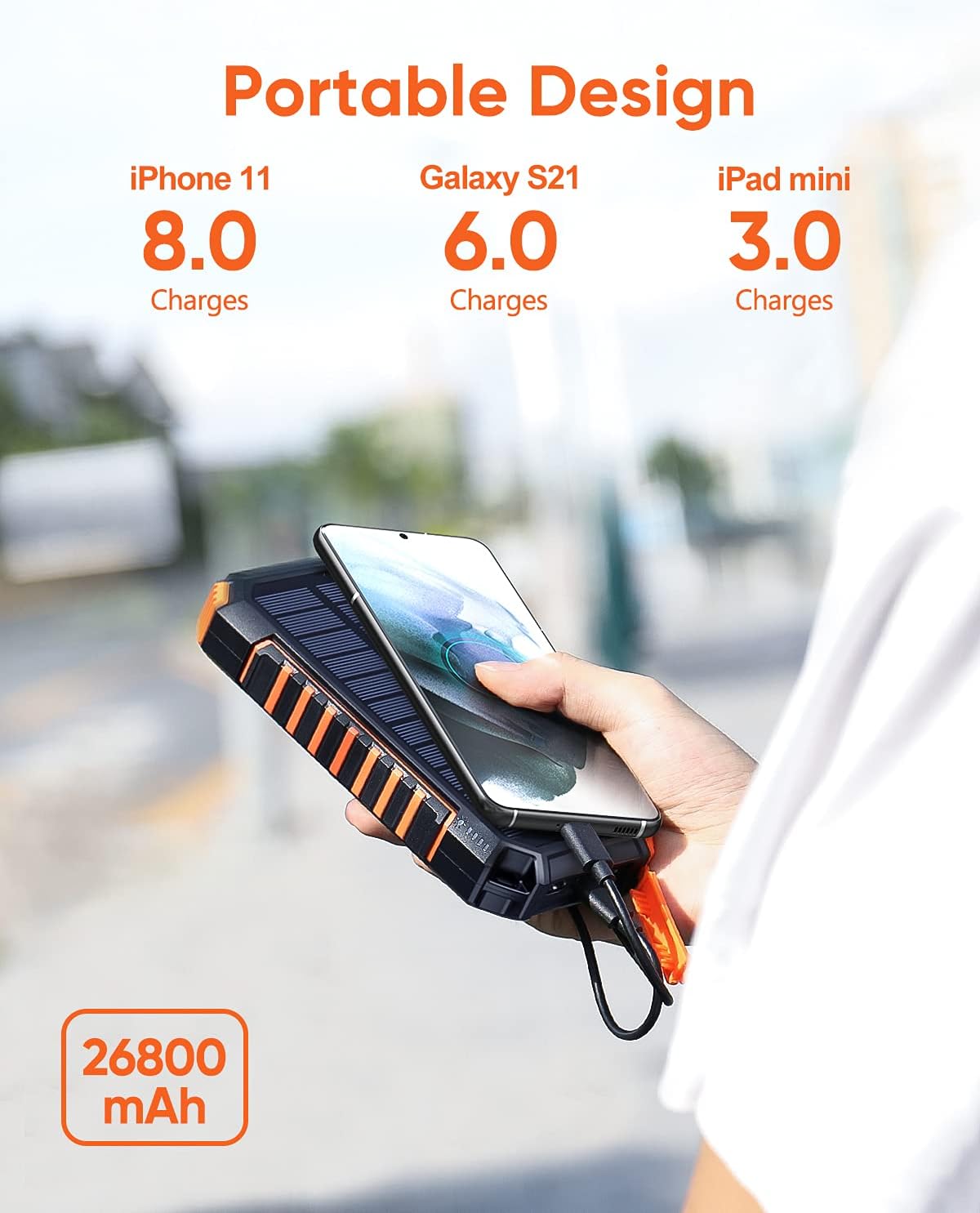 Riapow 26800mAh cargador solar inalámbrico cargador portátil y 27000mAh banco de energía solar con cables