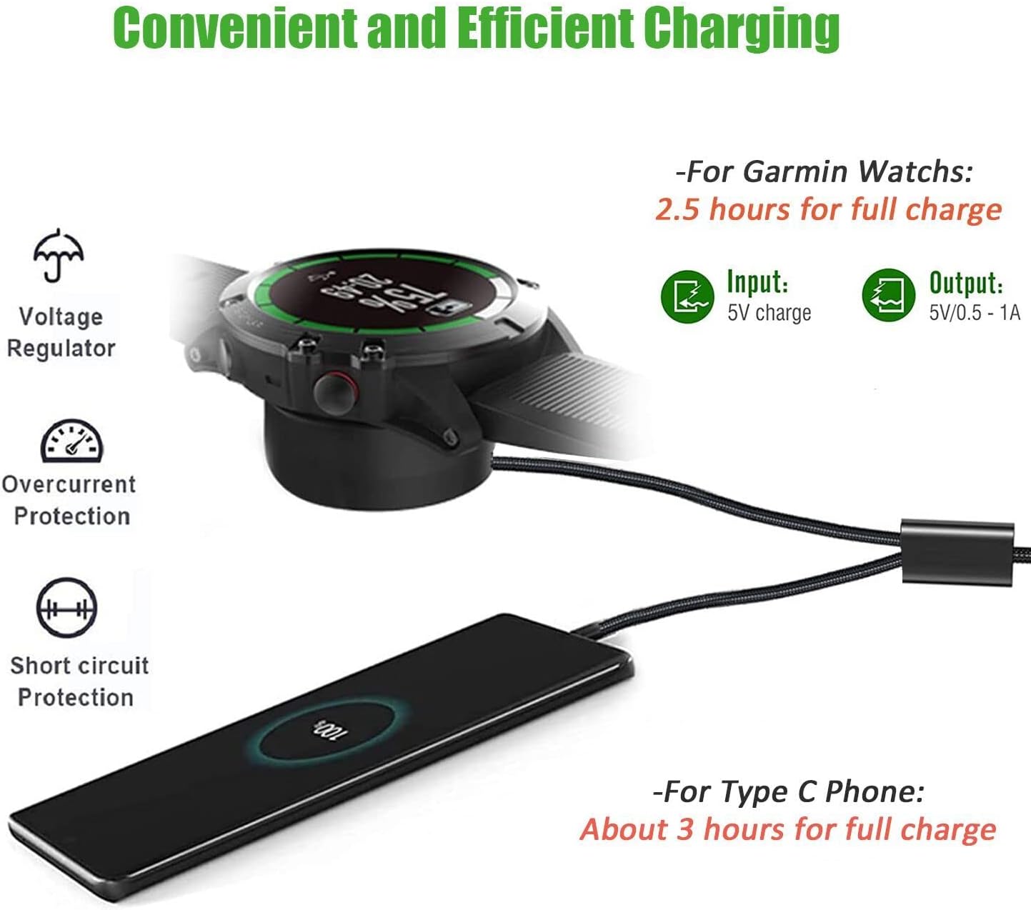 Cargador 2 en 1 compatible con Garmin Vivoactive 44S3, Fenix 55S5X66S6X 77S7X, VenuInstinctForerunner 945, etc., estación de carga 2 en 1 negra