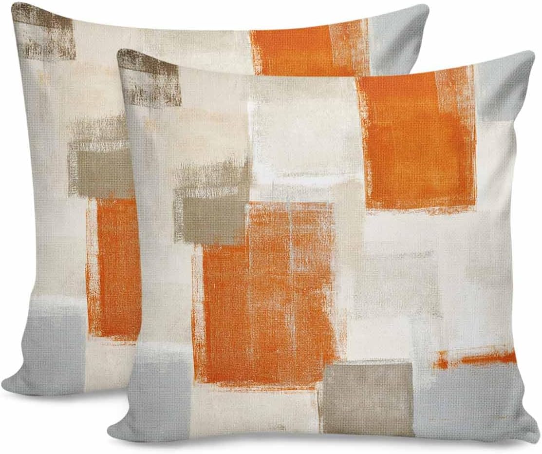 Paquete de 2 fundas de almohada decorativas de algodón, color naranja quemado, marrón, gris, graffiti, arte de pintura de graffiti, 20 x 20