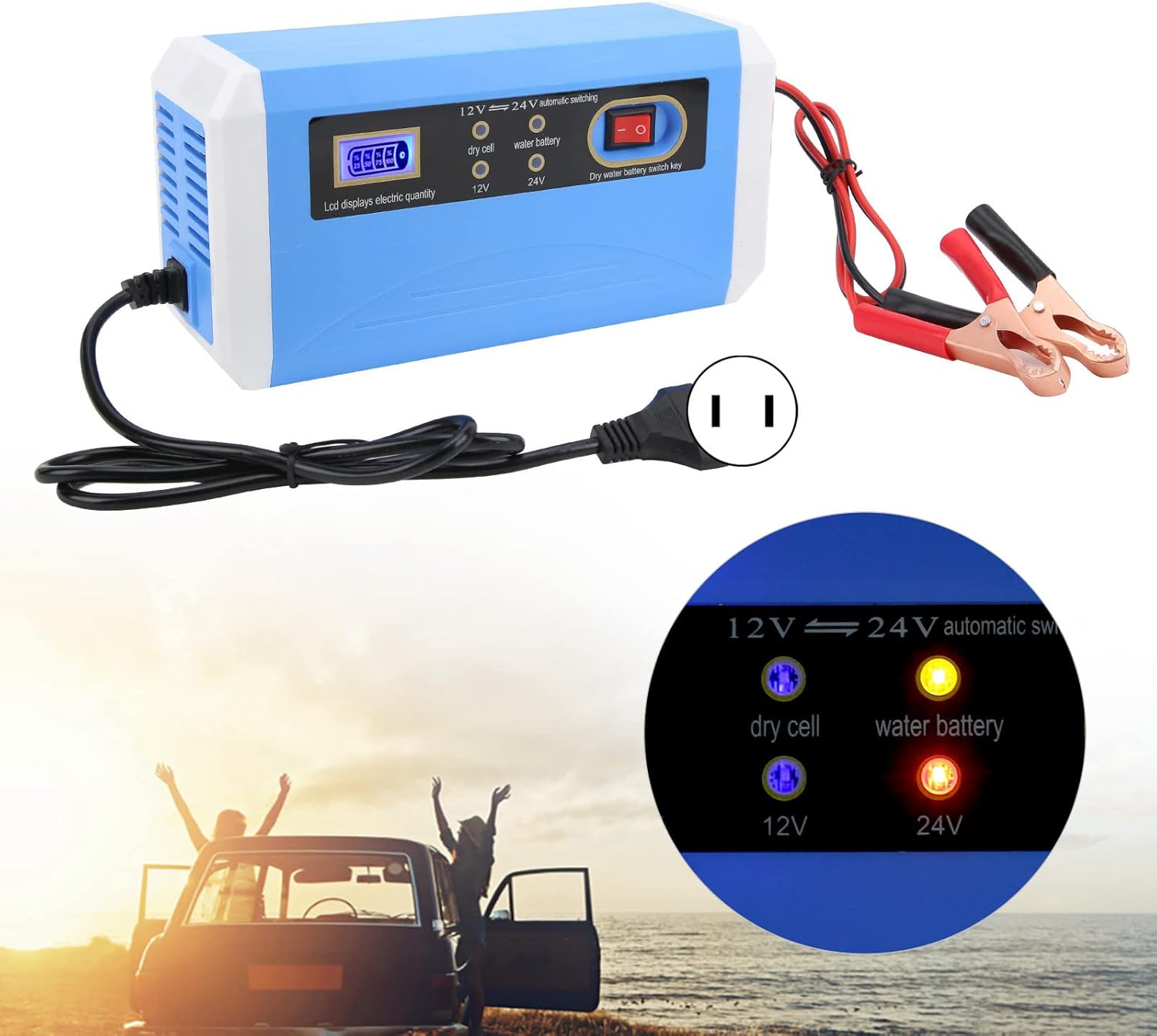 Cargador de batería de coche 24V12V Mantenedor de batería de carga inteligente Cargador de reparación de pulso de transferencia automática con