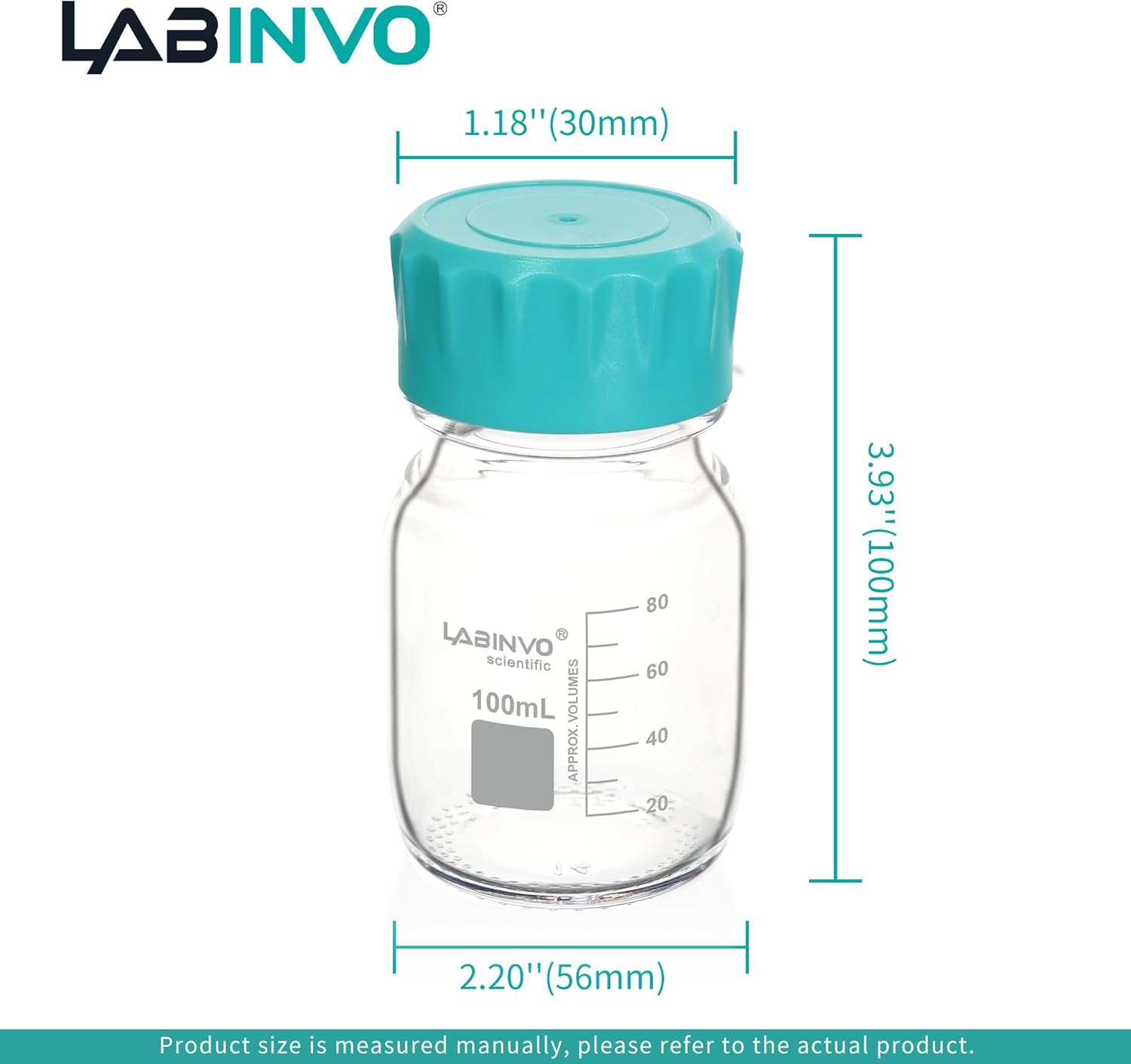 Botellas redondas de vidrio, 12 piezas de botella de almacenamiento de reactivo de vidrio de borosilicato vol.3.4 fl oz con tapón de rosca GL45,