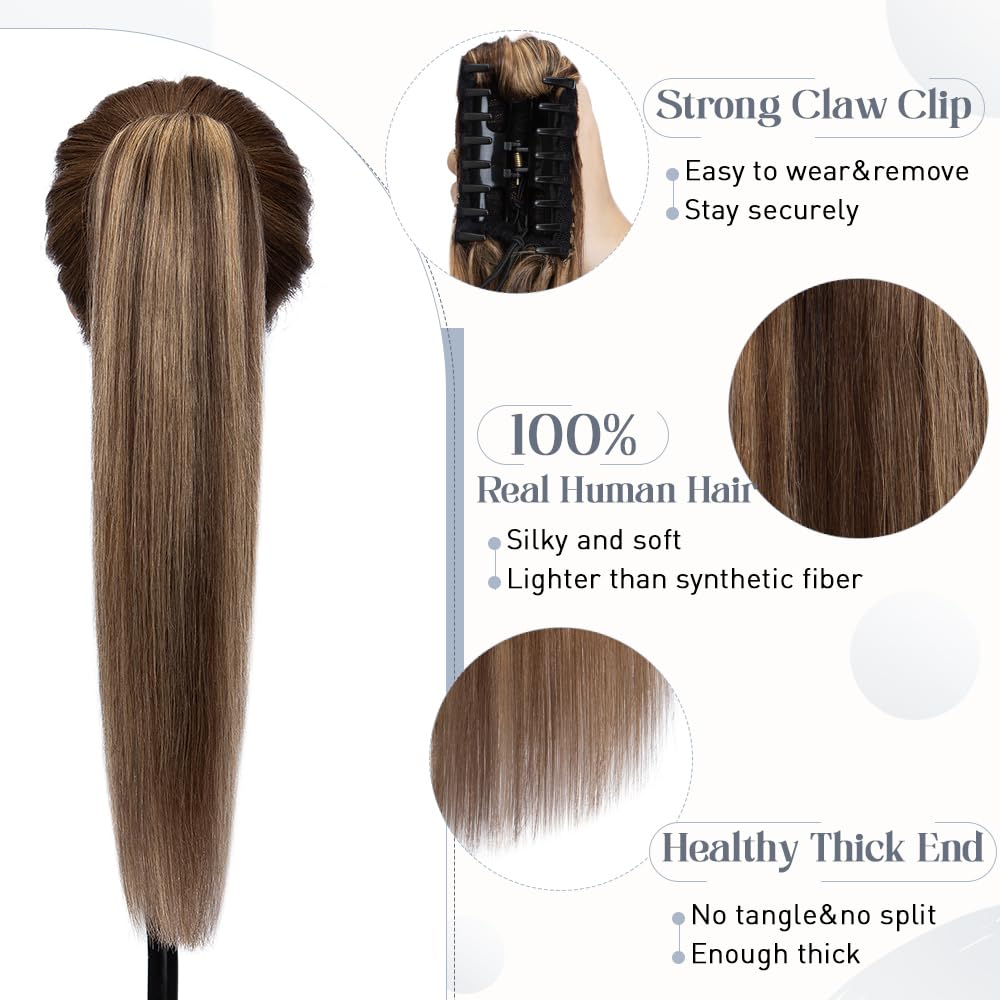 Extensión de cola de caballo de pelo humano con peineta y listón para atarse para niñas y mujeres, 1 pieza de pelo lacio y largo color negro oscuro