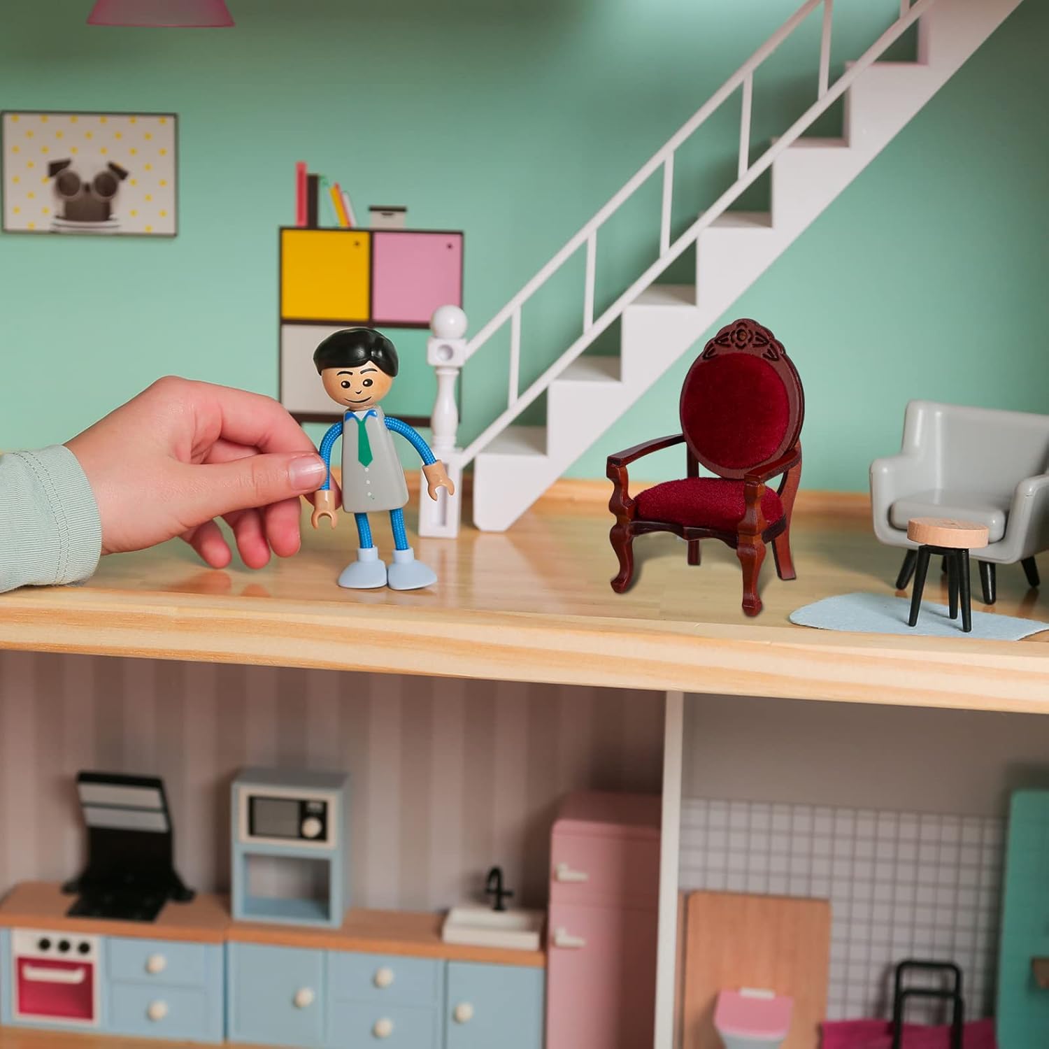 Silla de casa de muñecas en miniatura 112, muebles victorianos en miniatura, silla de casa de muñecas, silla de madera tallada para sofá individual,