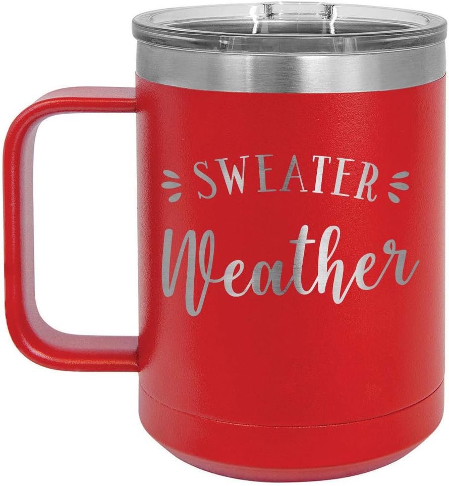 SWEATER TIEMPO Rojo Taza de café de 15 oz con tapa deslizante  Taza de café de viaje aislada  Ideas de regalo únicas de mujeres u hombres  Compare