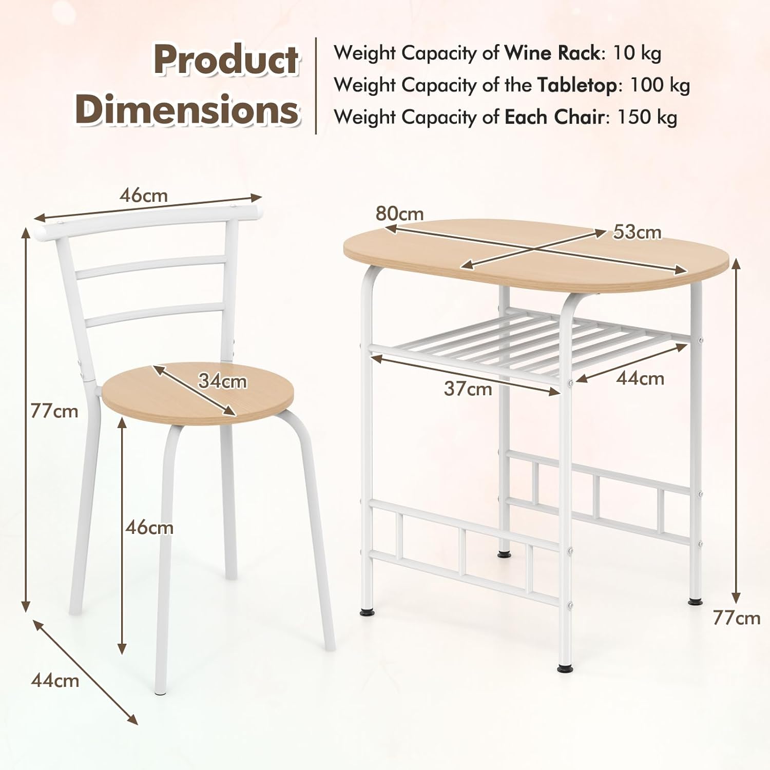 COSTWAY Juego de mesa de comedor de 3 piezas para 2, moderno juego de mesa redonda con 2 taburetes, mesa de pub y sillas, juego de comedor con capa