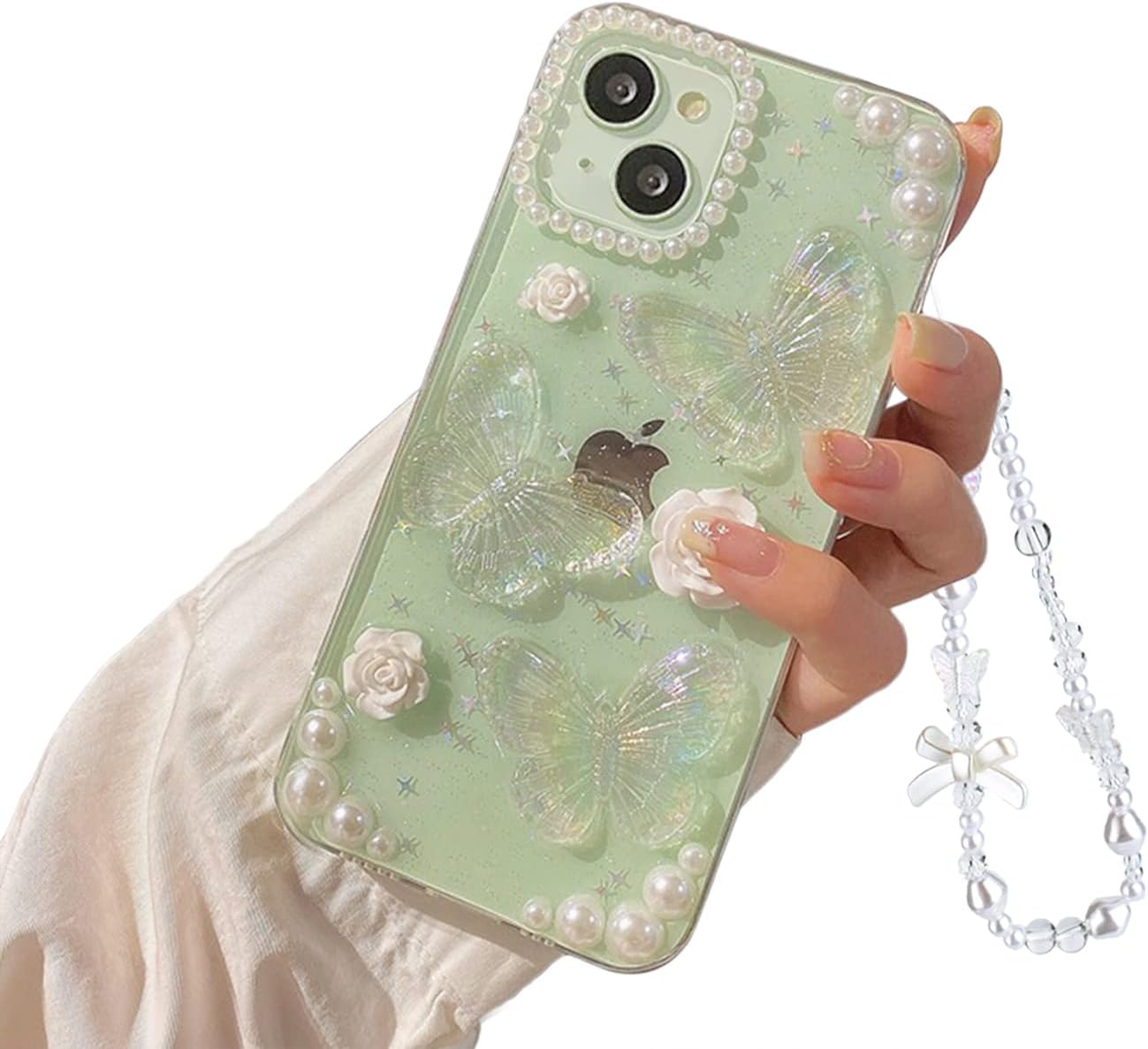 Fycyko Compatible con iPhone 15 Plus 3D Butterfly Floral Clear con diseño estético para mujeres, adolescentes y niñas, con purpurina, bonito