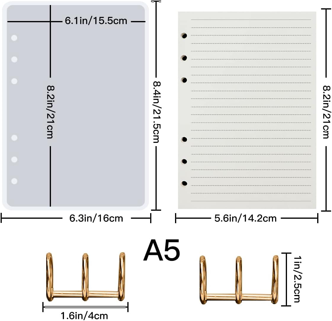 Kit de 5 moldes de fundición de resina para cuadernos, incluye 2 moldes de silicona A5 para cubierta de libro de resina, 2 anillos de carpeta de