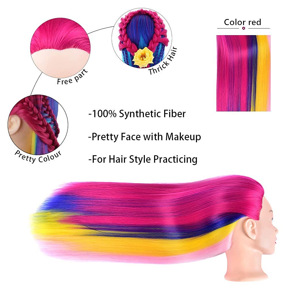Cabezal de entrenamiento de 26 a 28 pulgadas, cabeza de maniquí para peinado, cosmetología, cabeza de muñeca, peluquería para peinar, teñir, cortar,