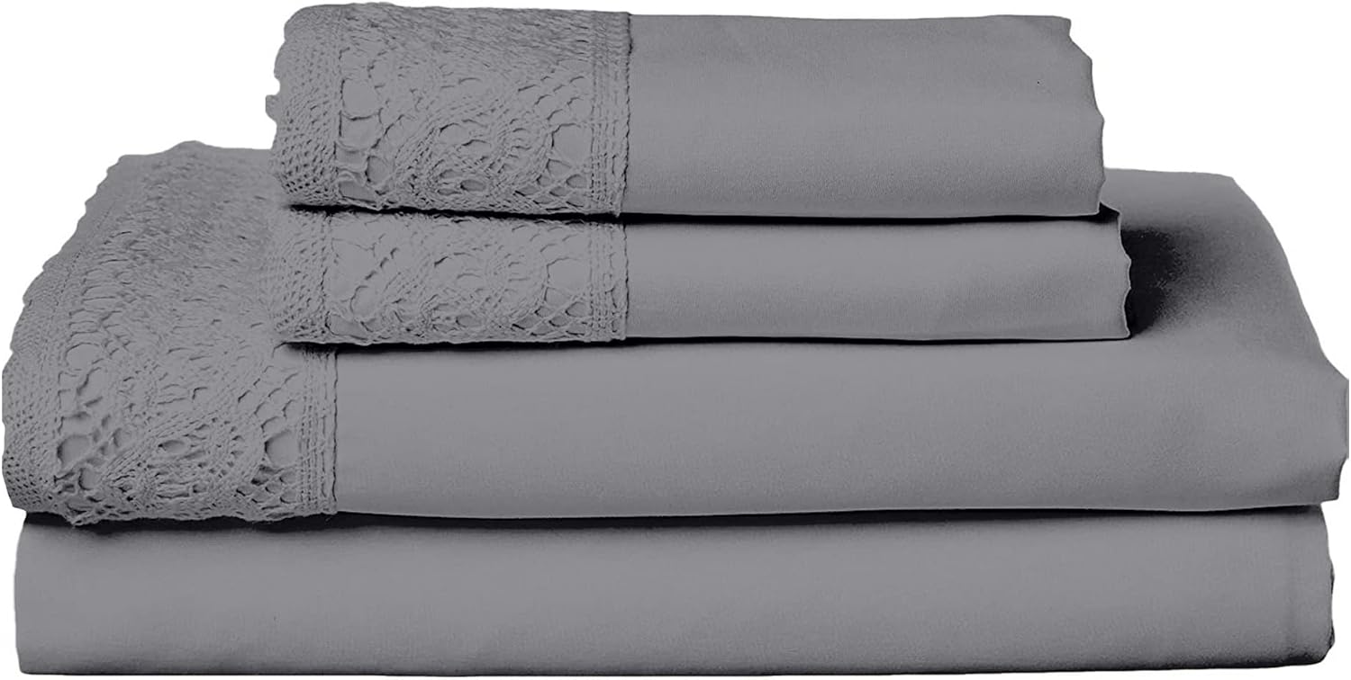Modern Threads Sábanas de encaje de ganchillo de microfibra suave, sábanas de microfibra de lujo, incluye sábana encimera, sábana bajera con