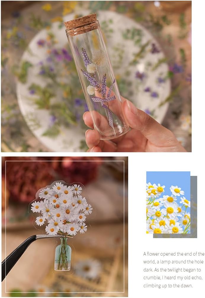 6 hojas de calcomanías de vinilo transparentes con margaritas blancas para manualidades, sobres, botellas de agua, coche, álbumes de recortes,