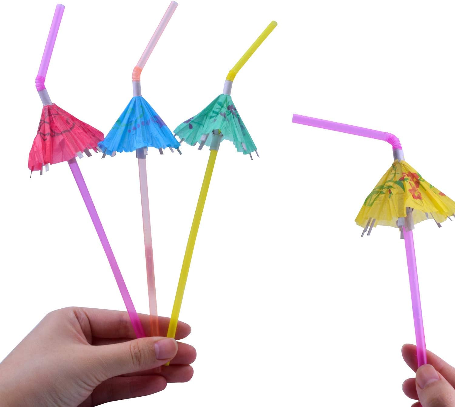 BronaGrand 100 popotes para paraguas, popotes flexibles desechables para sombrillas, para fiestas Luau, bares, restaurantes, suministros de cocina,
