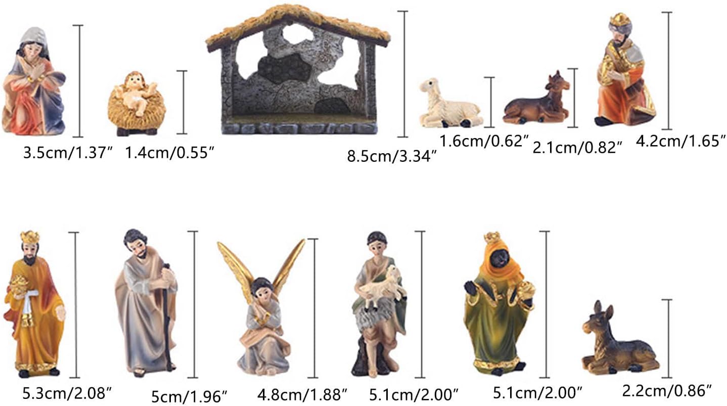 Adornos de grupo de pesebre de Navidad, juego de nacimiento de Jesús para interiores, 12 piezas, estatuas de belén de aldea de Navidad de resina,