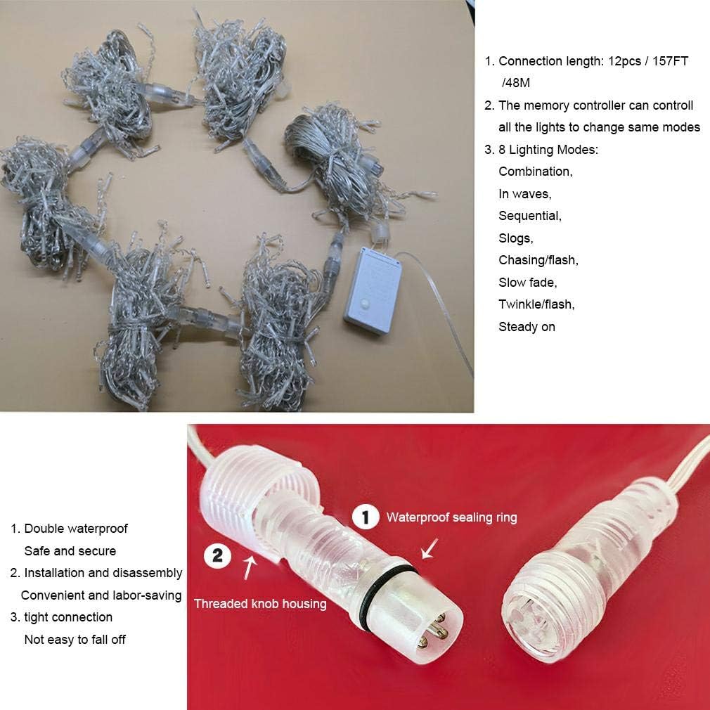 ZIMINGU Luces de goteo de carámbanos, 13 pies, 144 LED, 8 modos de Navidad, conectables, cortina de ventana, cascada de hadas, tira de luces de