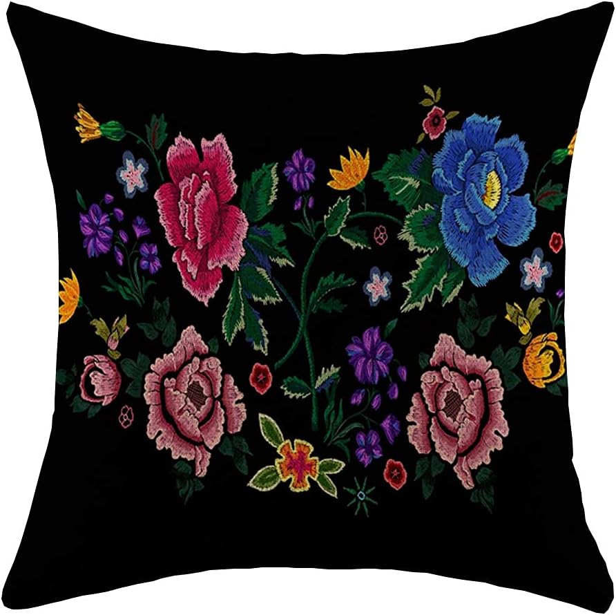 Decorative Square Throw Pillow Cover Linen Motif Textile Pattern Colorful Simplify Flowers Decor Spring Beauty Fashion Print Modern Sewing Pillow