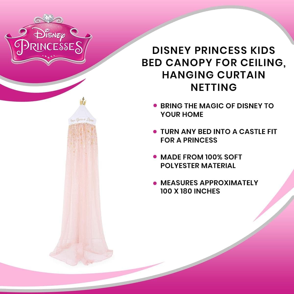 Disney Cortinas de toldo de cama para niños de princesa para techo, cubierta de mosquitera colgante para rincón de lectura, tienda de campaña para
