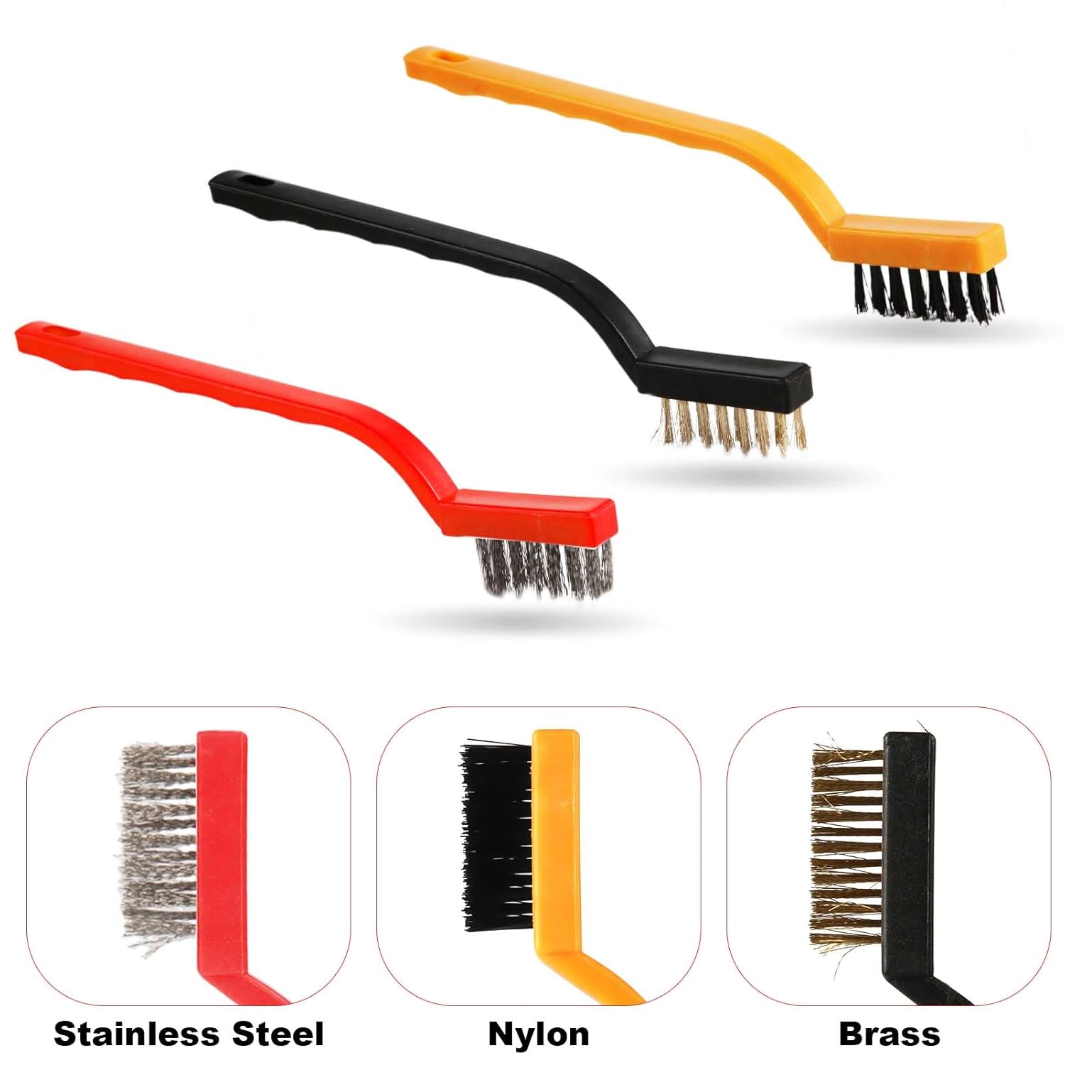 Juego de 5 cepillos de alambre resistentes, acero inoxidable, latónnailon, cepillo de pintura para raspar, raspador de pintura para limpiar escoria