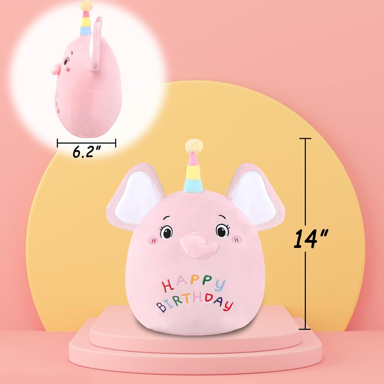 Almohada de felpa de elefante de cumpleaños de 14 pulgadas, almohada suave de cumpleaños de elefante de felpa para niñas y niños, regalo de