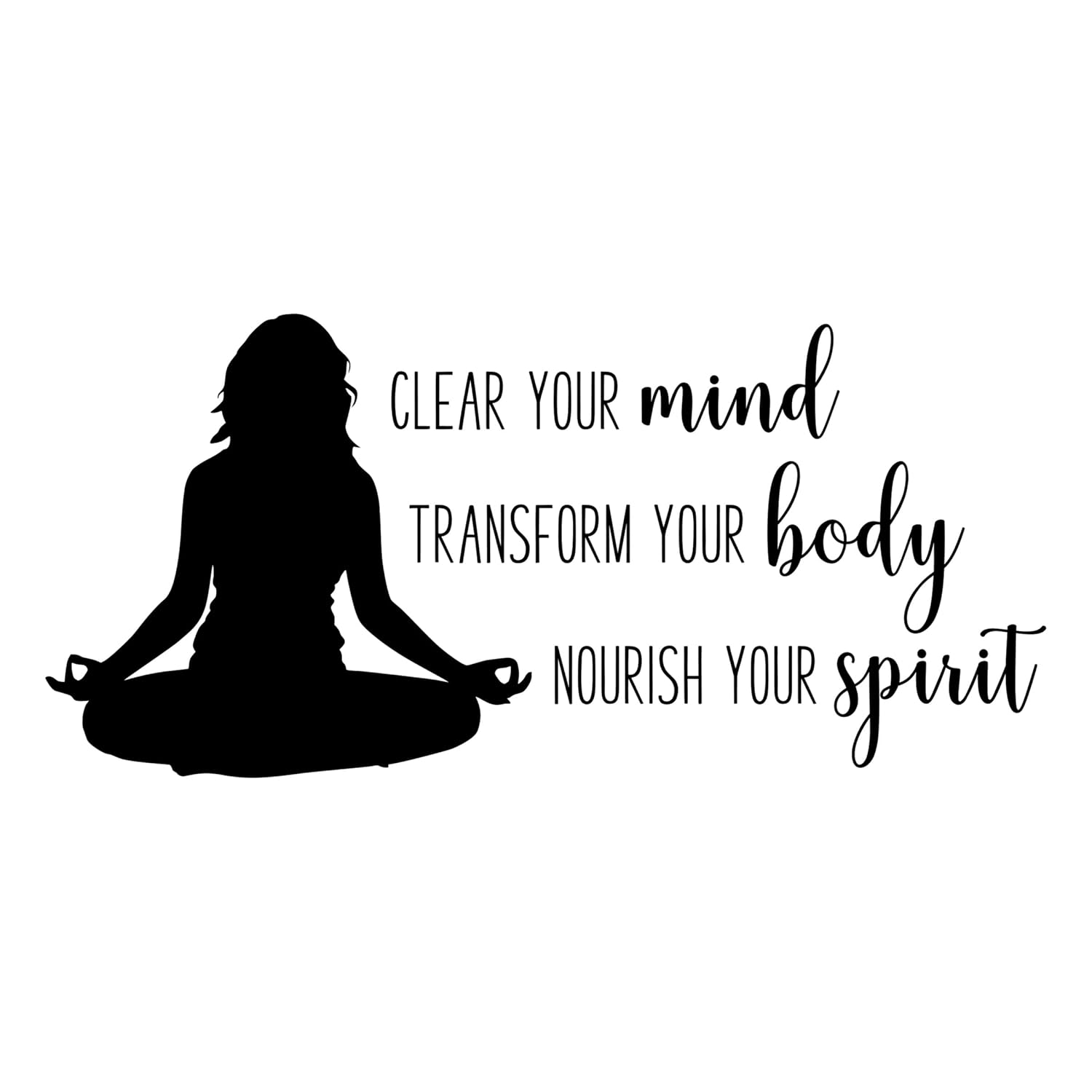 Yoga Quote Wall Decal, Yoga Vinyl Sticker, Mind Body Spirit, 24″X11″ Black, Yoga Studio Decor
