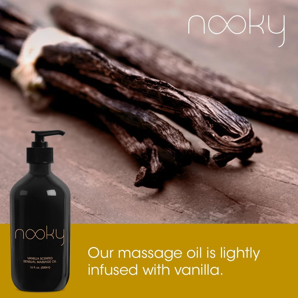 Nooky Aceite de masaje con ingredientes naturales de primera calidad. Aceites relajantes esenciales y dulces de almendras para masajear 16 onzas
