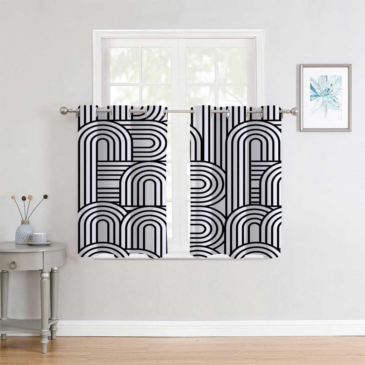 YANFENQI Cortinas para Habitacion – Cortina opaca con textura de líneas blancas y negras geométricas, oscurecimiento de habitación, 55 pulgadas de