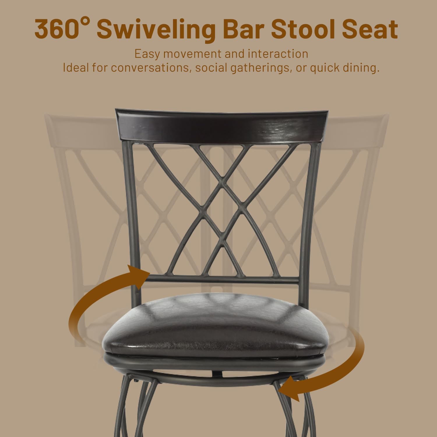 FurnitureR Juego de 2 taburetes de bar clásicos, elegantes taburetes de bar giratorios con respaldo de metal y reposapiés para cocina, isla, pub,