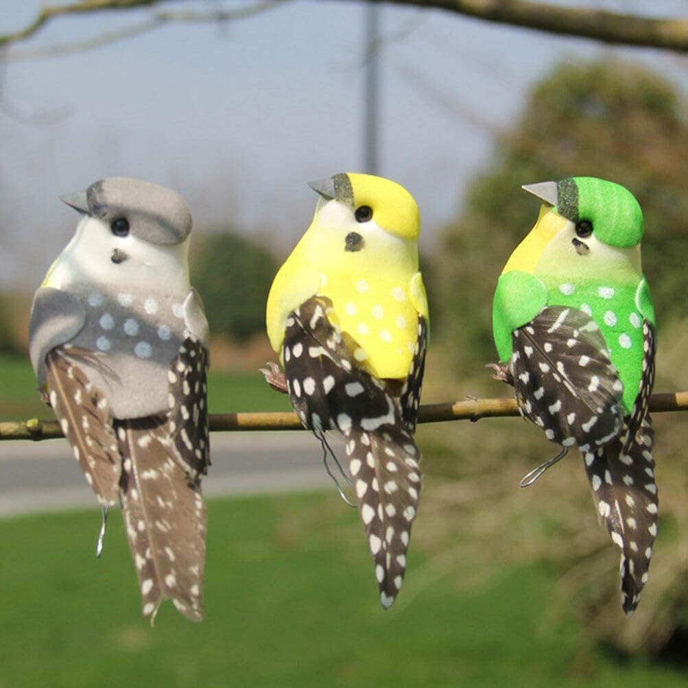 Garneck 12 piezas de simulación de espuma para pájaros, pequeños pájaros, patio, mini animales, estatua, decoración de boda, pájaros artificiales,