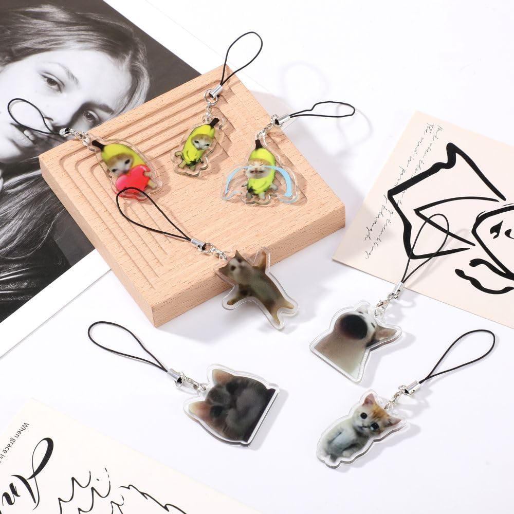 EXPHAIN 7 piezas de llavero con dije para teléfono con diseño de gato Y2k, lindo Kawaii para teléfono, correa estética, Acrílico, No es una piedra