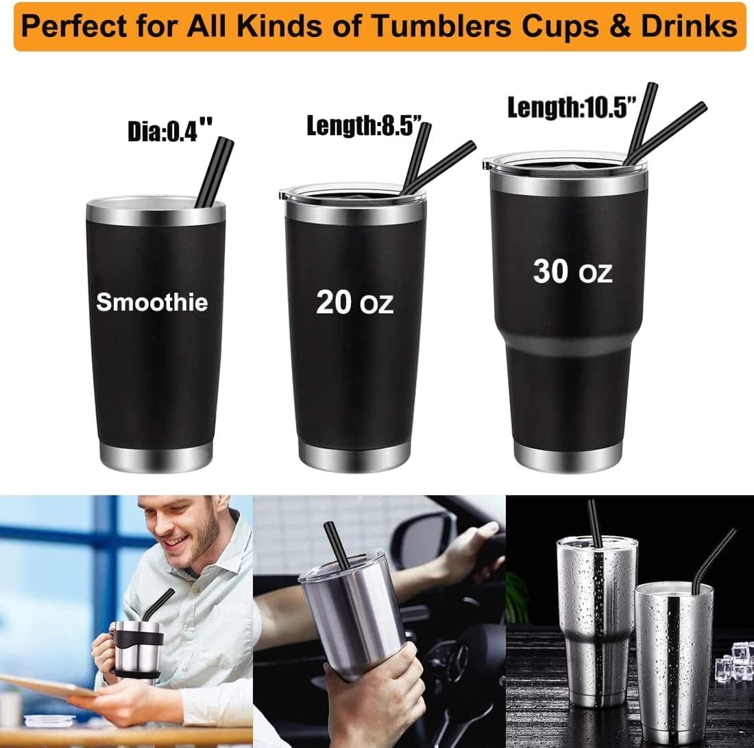 Vinaco Pajitas reutilizables para batidos y batidos de leche de 0.4 pulgadas de ancho, juego de 6 pajitas de acero inoxidable de 8.5 y 10.5 pulgadas