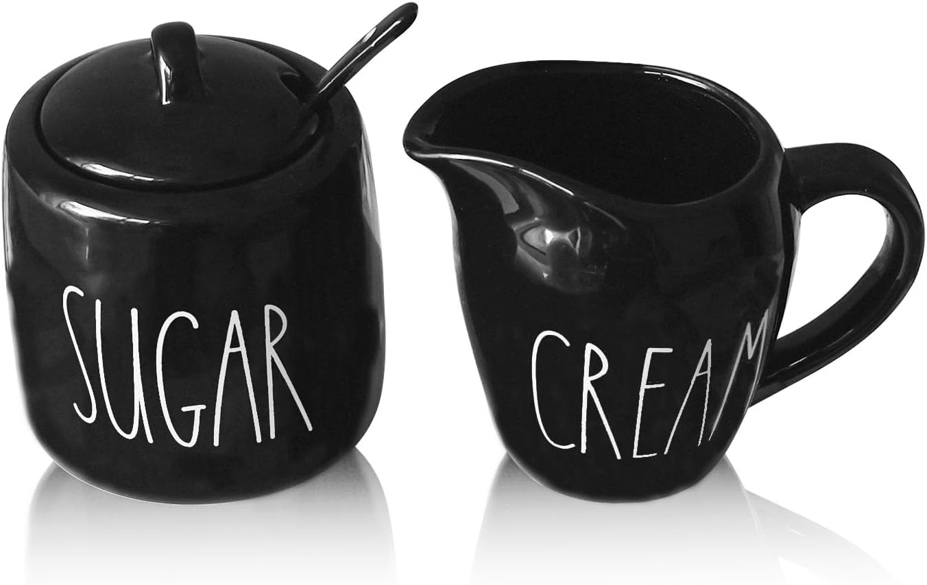 Juego de azúcar y crema, recipiente para crema y soporte para azúcar para barra de café, azucarero de granja con tapa y cuchara, dispensador de