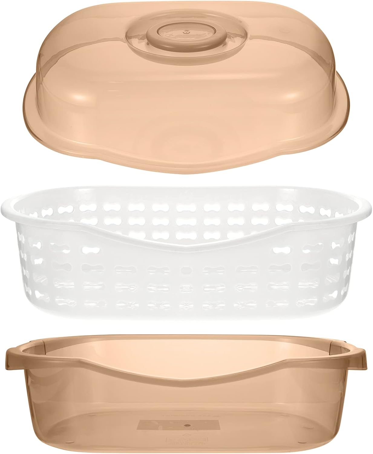 YARDWE Estante para tapa de cocina, colador con tapa, estante de secado de botellas, cesta de almacenamiento para frutas, verduras, color caqui,