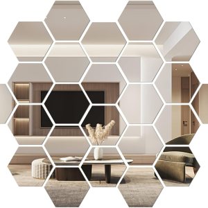 WisePoint 24 calcomanías de pared de espejo, calcomanías hexagonales de acrílico con respaldo autoadhesivo, espejos extraíbles para decoración del WisePoint 24 calcomanías de pared de espejo, calcomanías hexagonales de acrílico con respaldo autoadhesivo, espejos extraíbles para decoración del