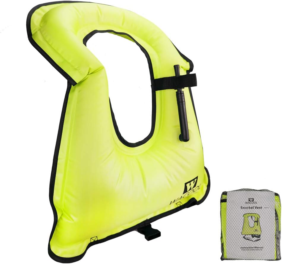 WACOOL Chaleco inflable de buceo, natación, buceo, gran flotabilidad de hasta 220 libras para adultos, jóvenes y niños