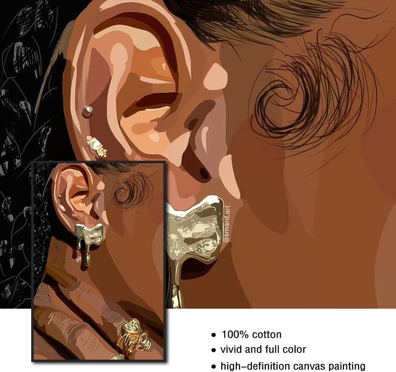 VejiA Impresión artística femenina negra, pintura de pared de estilo bohemio, pintura decorativa abstracta de mujer afroamericana, adecuada para