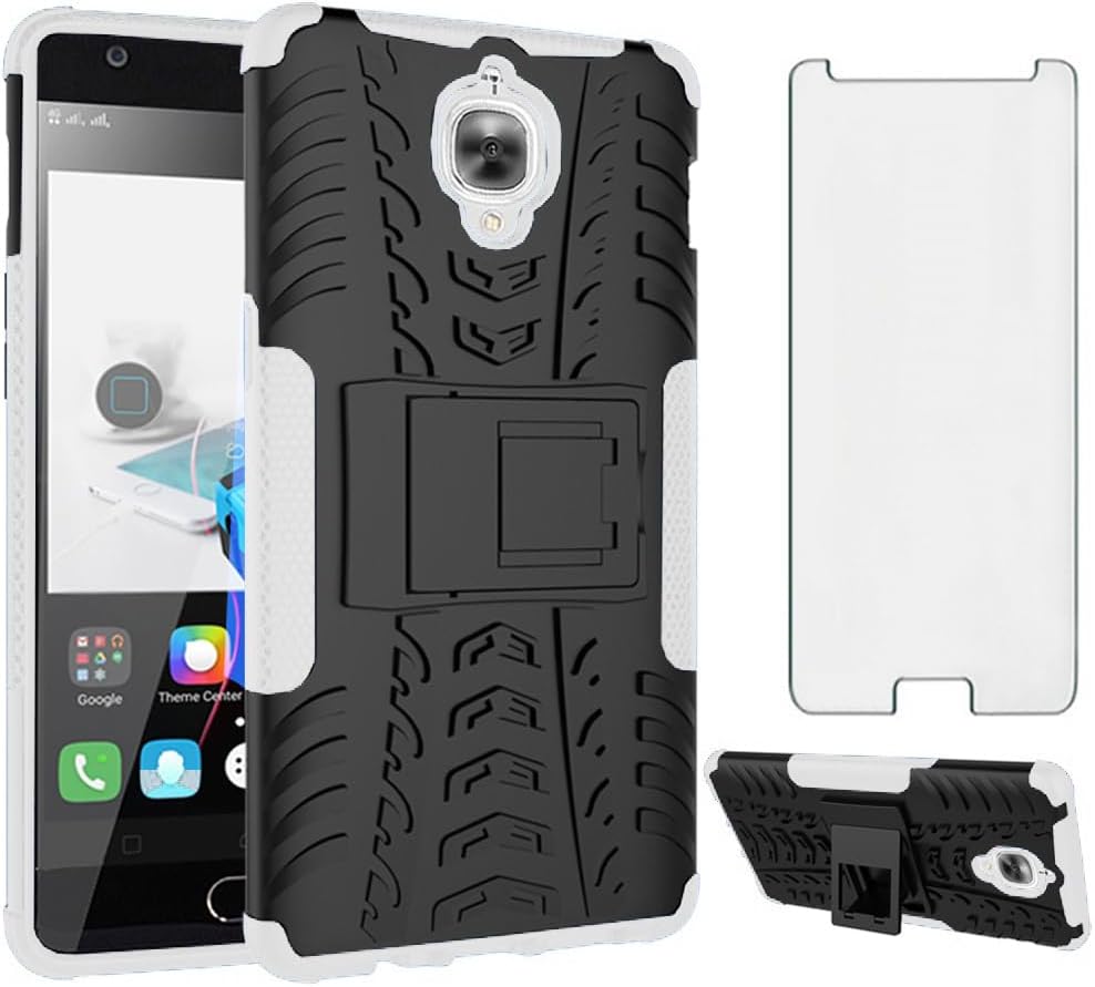 Asuwish Funda para teléfono OnePlus 3 3T A3000 con protector de pantalla de vidrio templado y soporte delgado, híbrida, resistente, funda protectora