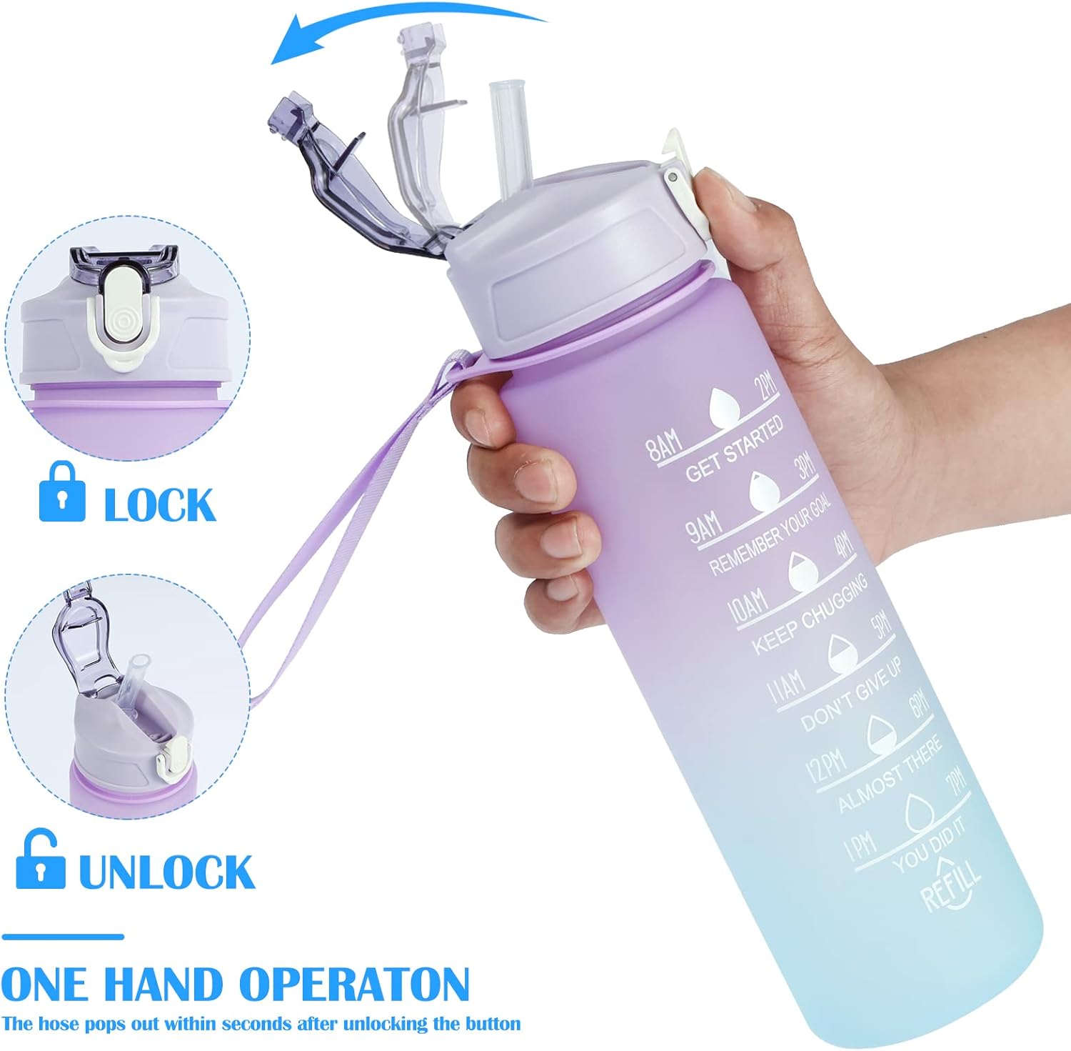 Juego de 3 botellas de agua con botella grande de 2 litros, botella portátil de 30.4 fl oz y mini botella de 16.9 fl oz, botella de bebidas