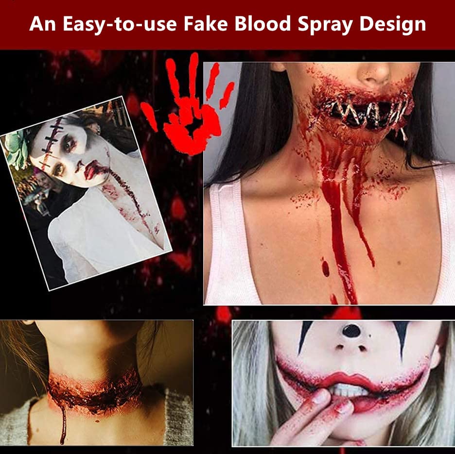 Go Ho Salpicaduras de sangre, maquillaje de sangre falsa (0.35 onzas), aerosol de sangre falsa para Halloween, gotas de sangre para ojos, pintura