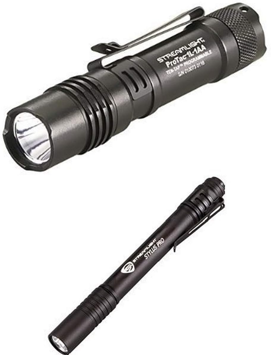 Streamlight Lumen Linterna táctica profesional con altabajaestroboscópica de combustible dual y lápiz óptico Pro LED PenLight con funda, color negro
