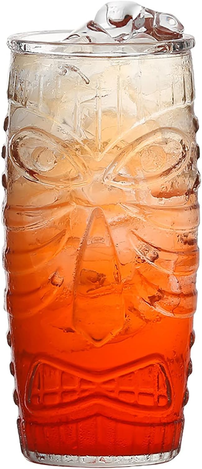 Cedilis Paquete de 6 vasos Tiki Tiki de 20 onzas, vaso Tiki de doble vidrio antiguo de estilo hawaiano, perfecto para Mai Tai, cócteles zombies