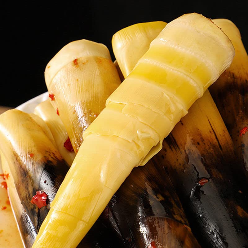 Brotes de bambú pelados a mano, brotes de bambú crujiente de pimienta en escabeche, brotes de bambú de pimienta de montaña fresca, aperitivo picante