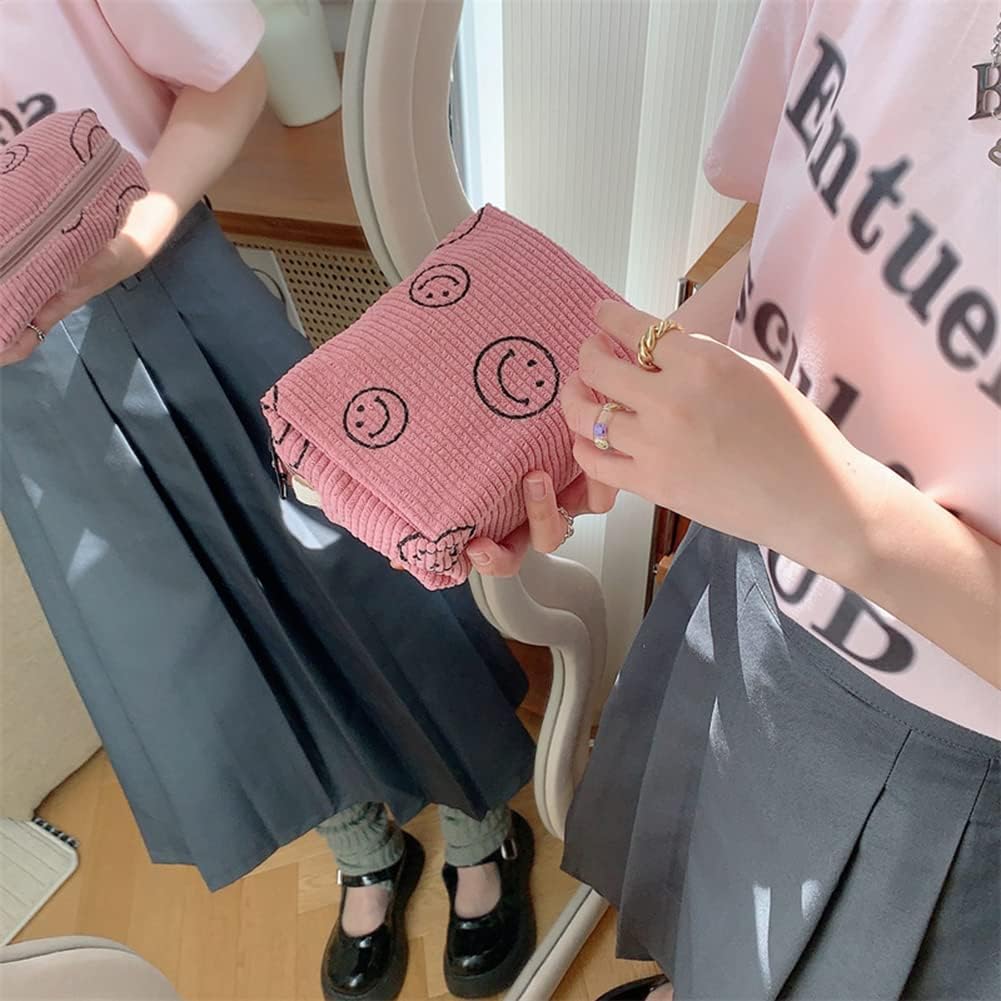 Bolsa de cosméticos de pana, bolsa de maquillaje de cara sonriente, bolsa de maquillaje de preparación para cosméticos, bolsa de aseo estético,