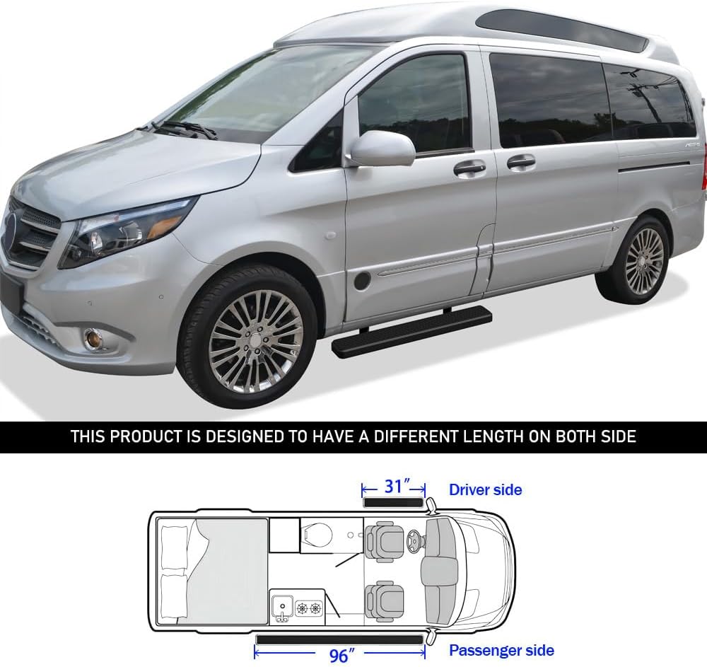 HD Ridez Estribo de 5 pulgadas, acero negro, compatible con Mercedes-Benz Metris 2016-2023 Cargo Van de 3 puertas (barras laterales de barra nerf)