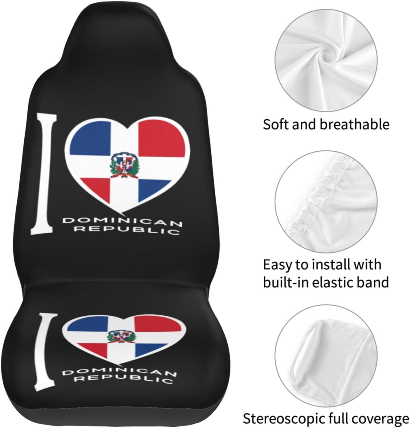 I Love – Juego completo de 2 fundas universales para asientos delanteros de automóvil de República Dominicana, se adapta a la mayoría de